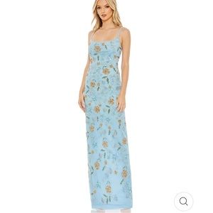 Mac Duggal HAND BEADED FLORAL GOWN WITH BEADED SPAGHETTI STRAPS 10808